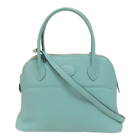 HERMES PHW Bolide 27 2Way Shoulder Bag Handbag Veau Swift Leather Bleu Atoll...