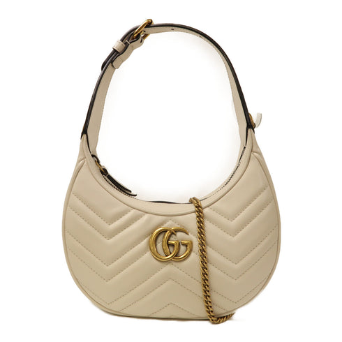 GUCCI GG GHW Maront 2 Way Chain Shoulder Bag Calfskin Leather White