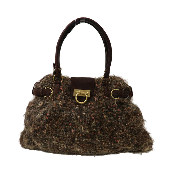 Salvatore Ferragamo GHW Tote Bag Handbag Cotton Brown