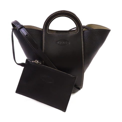 TOD’S SHW Handbag Shoulder Bag Crossbody Calfskin Leather Black