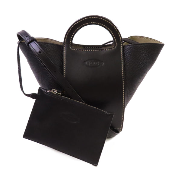 TOD’S SHW Handbag Shoulder Bag Crossbody Calfskin Leather Black