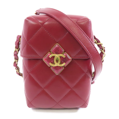 CHANEL Quilted CC GHW Chain Shoulder Bag AS2635B Lambskin Leather Red