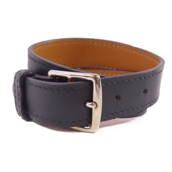 HERMES PHW Etriviere Bracelet Bangle Evercolor Leather Black