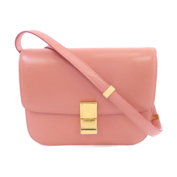 CELINE GHW Celine Box Shoulder Bag Calfskin Leather Pink