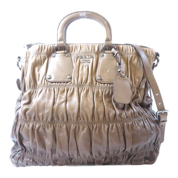 PRADA SHW 2 Way Bag BN1935 Lambskin Leather Brown