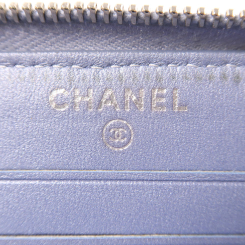 CHANEL CC SHW Zipper Wallet A82284 Lambskin Leather Light Blue