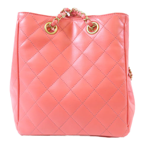 CHANEL Quilted CC GHW Bucket Chain Shoulder Bag AS1844 Calfskin Leather Pink