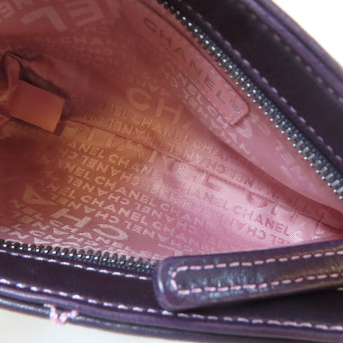 CHANEL Quilted CC SHW Handbag Lambskin Leather Purple
