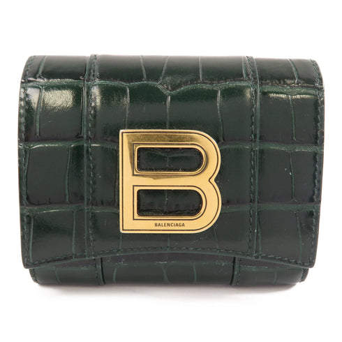 BALENCIAGA GHW Wallet 634834 Embossed Leather Calfskin Green