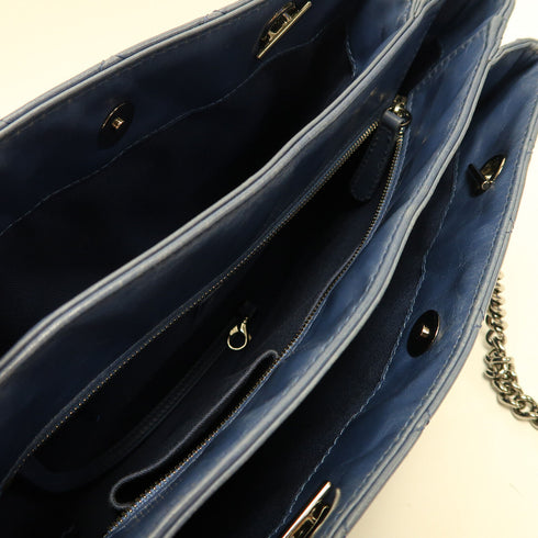 CHANEL Quilted CC SHW Chain Shoulder Bag Calfskin Leather Blue v3