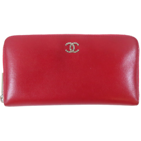 CHANEL CC SHW Long Wallet Calfskin Leather Red