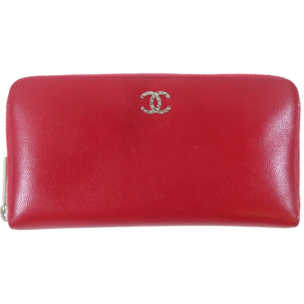 CHANEL CC SHW Long Wallet Calfskin Leather Red