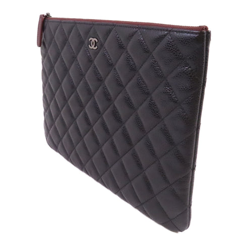 CHANEL Quilted CC SHW Pouch Clutch Bag Leather Black
