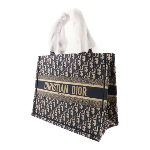 Christian Dior CD Book Tote Medium Handbag Tote Bag Canvas Blue Beige