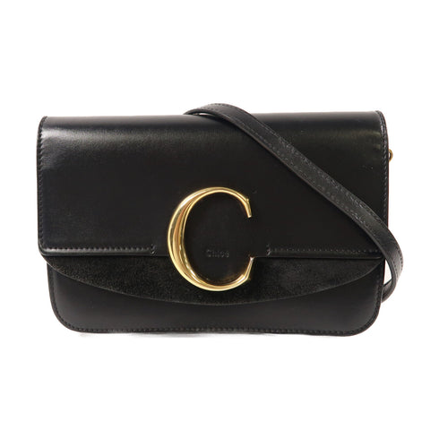 Chloe GHW Chain Shoulder Bag Calfskin Leather Black