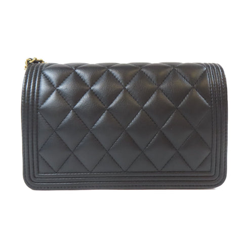 CHANEL Quilted CC GHW Boy WOC Wallet On Chain Shoulder Bag A80287 Lambskin Black