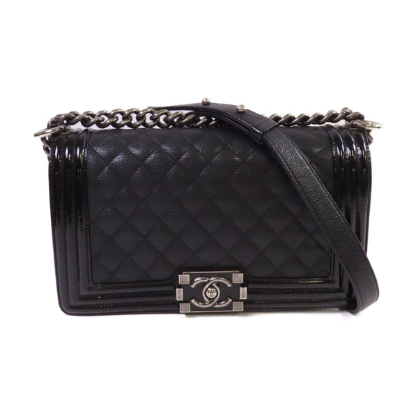 CHANEL Quilted SHW CC Boy Chanel 25 Chain Shoulder Bag Calfskin Leather Black