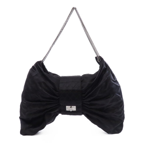 CHANEL CC SHW Chain Shoulder Bag Silk/Satin Black