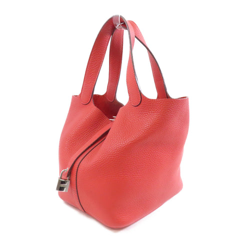 HERMES PHW Picotin MM Tote Bag Handbag Taurillon Clemence Leather Red