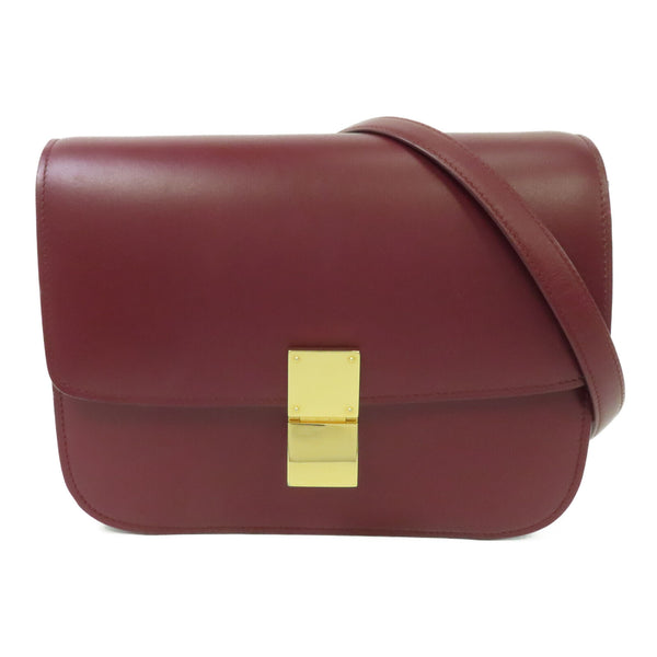 CELINE GHW Classic Box Shoulder Bag Calfskin Leather Bordeaux Color