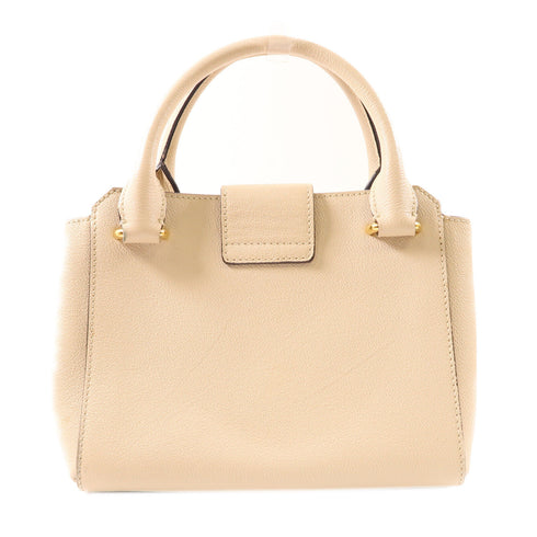 BURBERRY GHW 2 Way Shoulder Bag Handbag Calfskin Leather Beige