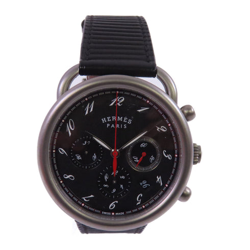 HERMES Arceau Chrono Titane Automatic Watch Leather Belt Titanium Black