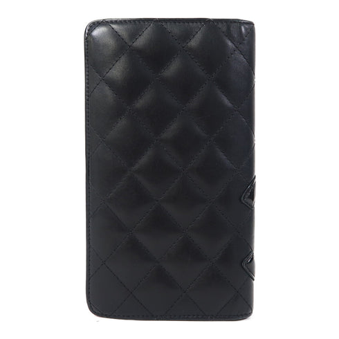 CHANEL Quilted CC SHW Long Wallet Calfskin Leather Black/Pink