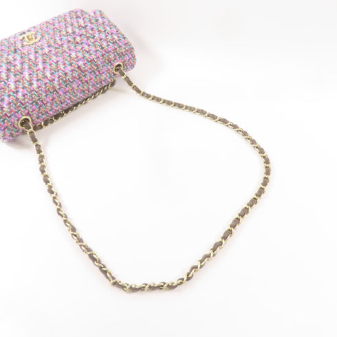 CHANEL CC GHW Classic 25 Chain Shoulder Handbag A01112 Tweed Purple Pink