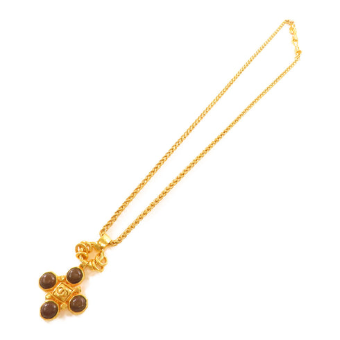 CHANEL CC Necklace Metal Gold Brown