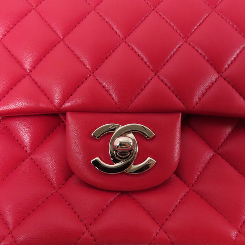 CHANEL Ouilted CC SHW Classic Flap 25cm Chain Shoulder Bag A01112 Lambskin Red