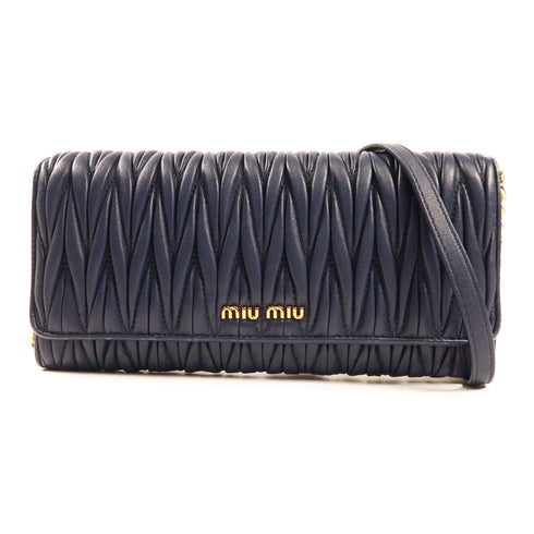 Miu Miu GHW Shoulder Bag Lambskin Leather Navy