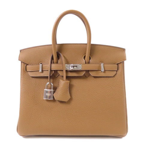HERMES PHW Birkin 25 Handbag Togo Leather Alezan