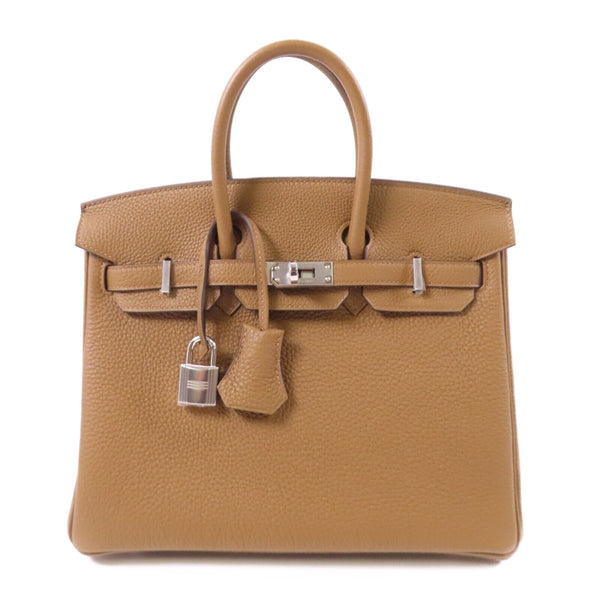 HERMES PHW Birkin 25 Handbag Togo Leather Alezan