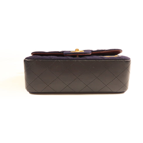 CHANEL CC GHW Charms Mini Rect Chain Shoulder Bag Wool Navy Blue