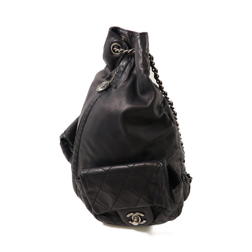 CHANEL CC SHW Backpack Rucksack Lambskin Leather Black