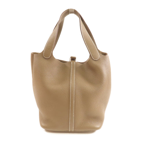 HERMES Clemence Leather Picotin MM Ginpaku Handmade Bag Etoupe/Daizou Ash To...