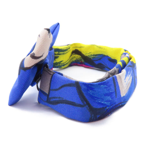 HERMES Mini Ribbon Bow Tie Silk Blue