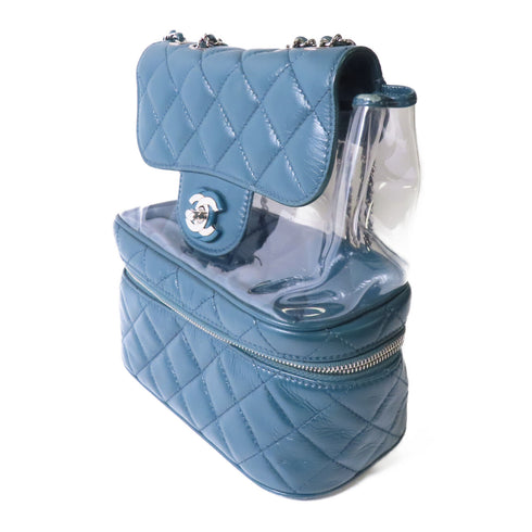 CHANEL Quilted CC SHW Chain Shoulder Bag Calfskin Leather/Plastics Green