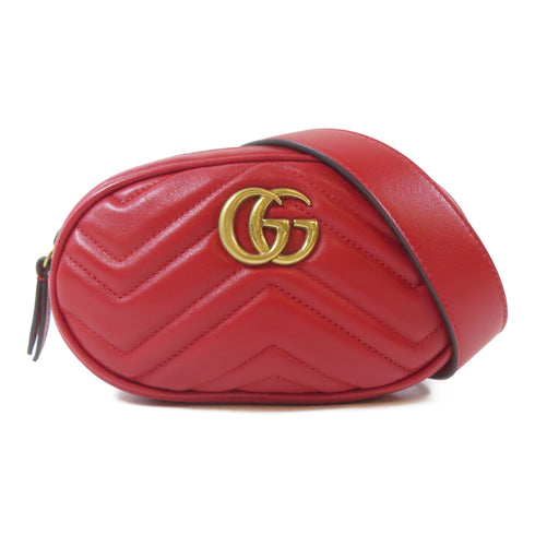 GUCCI GG GHW GG Marmont Waist Body Bag Calfskin Leather Red