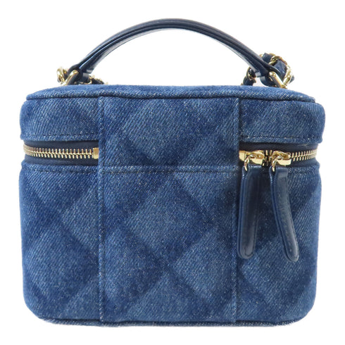 CHANEL Quilted CC GHW Vanity Case 2 Way Chain Shoulder Bag AS3171 Denim Blue