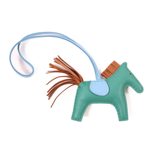 HERMES Rodeo Bag Charm 064929CA Swift Leather Green/Blue/Brown