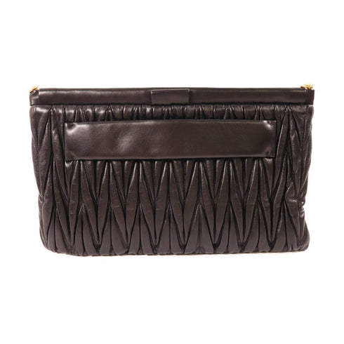 Miu Miu GHW 2 Way Shoulder Clutch Bag 5BF390 Lambskin Leather Black