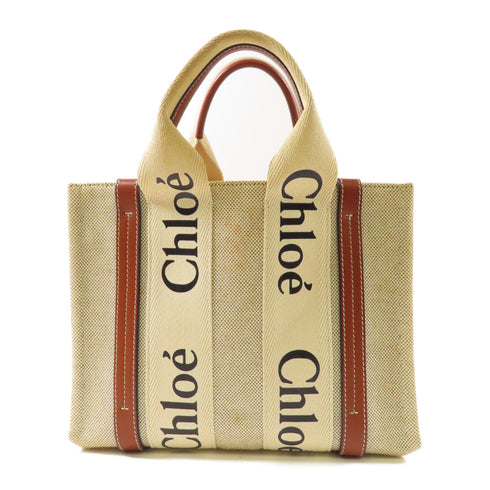 Chloe Mini Woody Handbag Canvas Beige Brown