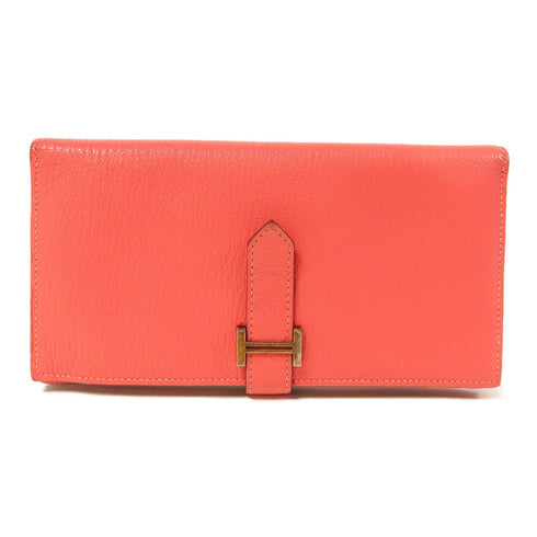 HERMES PHW Bearn Wallet Long Wallet Chevre Leather Pink
