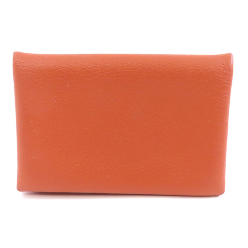 HERMES PHW Calvi Card Case Veau Epsom Leather Potiron Brown