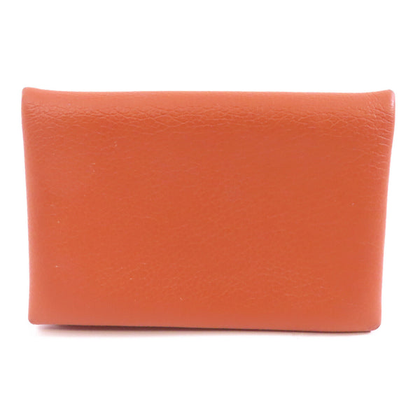 HERMES PHW Calvi Card Case Veau Epsom Leather Potiron Brown