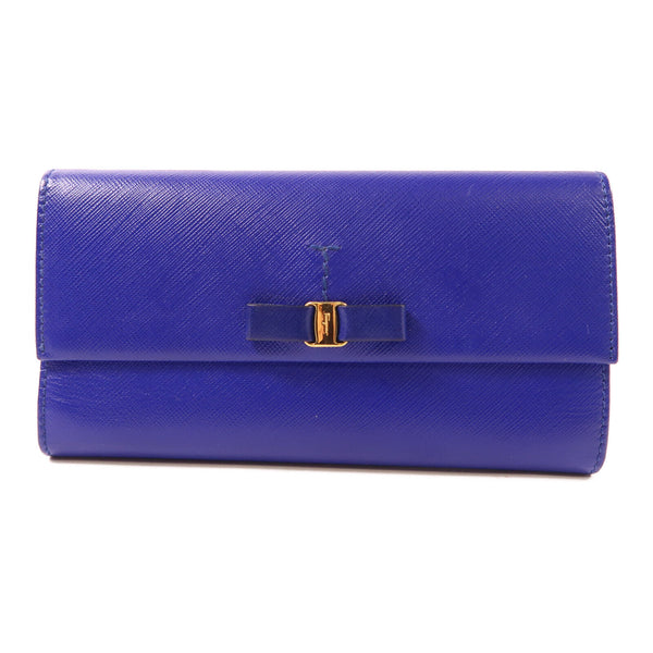 Salvatore Ferragamo GHW Long Wallet Leather Blue 22 A953