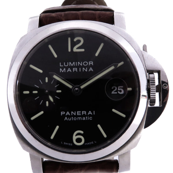 PANERAI Luminor Marina Automatic Watch Leather Belt SS PAM00048 Black