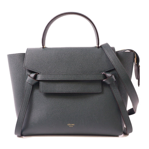 CELINE GHW Belt Bag 2 Way Shoulder Bag Handbag Calfskin Leather Green