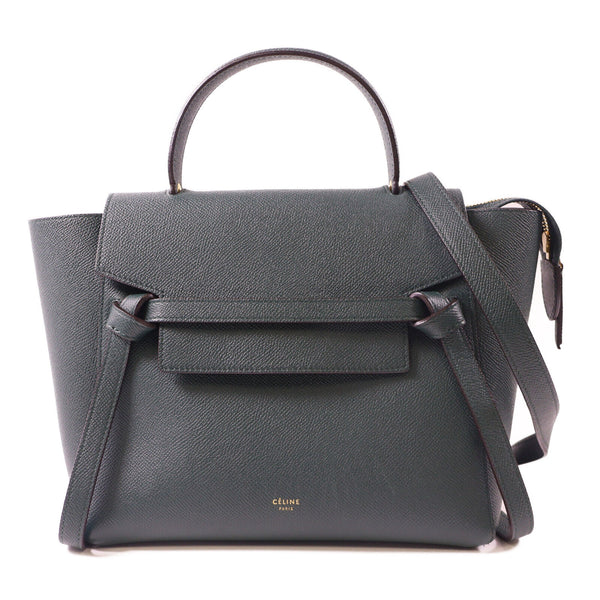 CELINE GHW Belt Bag 2 Way Shoulder Bag Handbag Calfskin Leather Green
